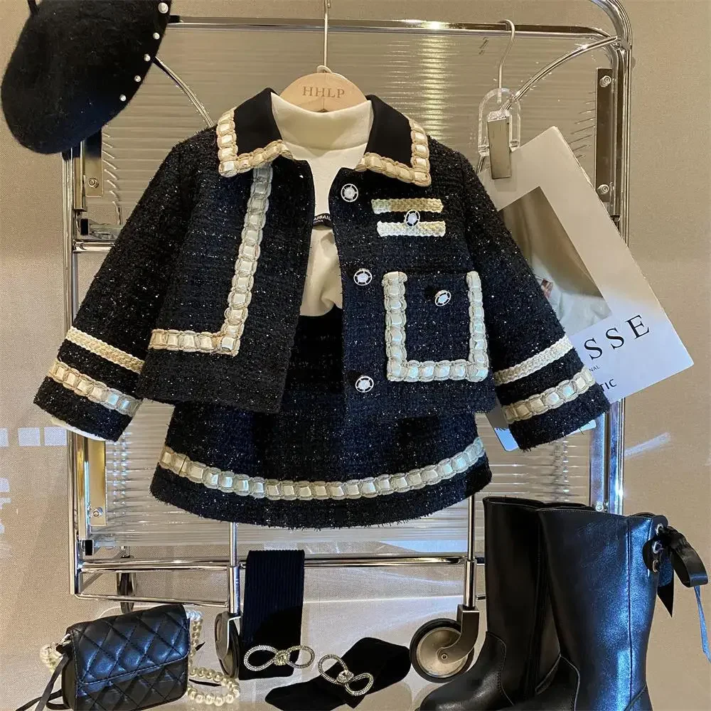 Kids Clothing Set Girls Clothing Set Girl 2 Piece Tweed Set Winter Suit Clothes For 1-10Years Children's Cotton Padded Jacket Coat+Skirt Kids Classic Outfits
