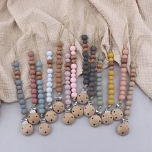 

Customizable Name Baby Pacifier Chain Clips Holder Chain Silicone Wooden Dummy Pacifier clip Safe Teething Chain Baby Shower