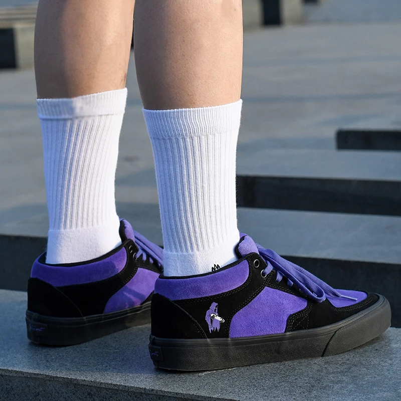 Joiints Skateboarding Shoes Sports Shoes Purple Skateboarding Shoes for Men Athletic Sneaker Mid Top Anti-slip Casual Soft Leather Lace-up Breathable Tennis