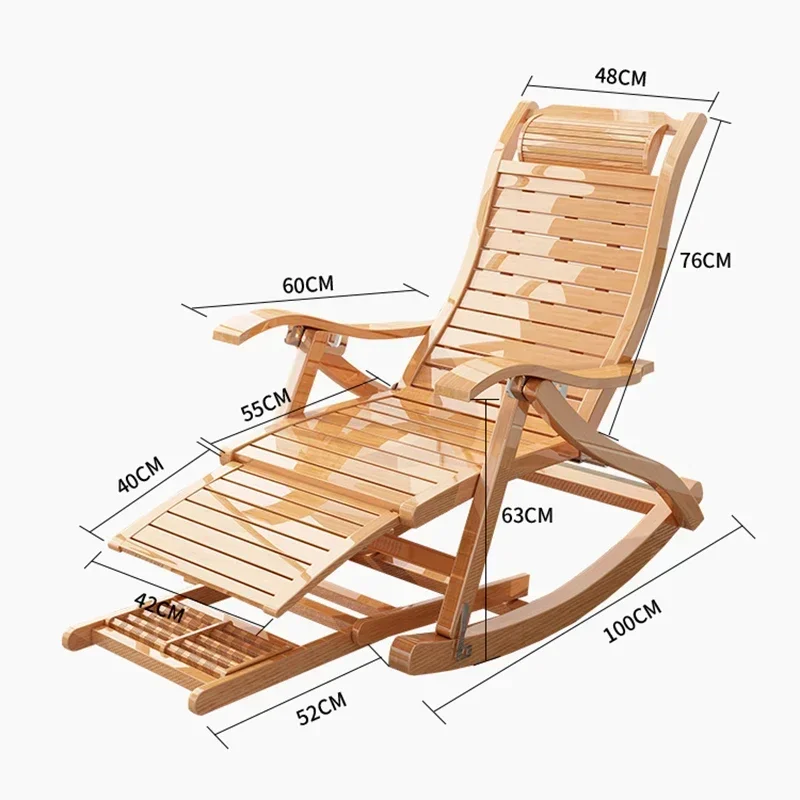 Living Room Folding Rocking Armchair Relax Sun Lounger Nap Portable Adult Bamboo Recliner Chair Ergonomic Balcony Lazy Furniture
