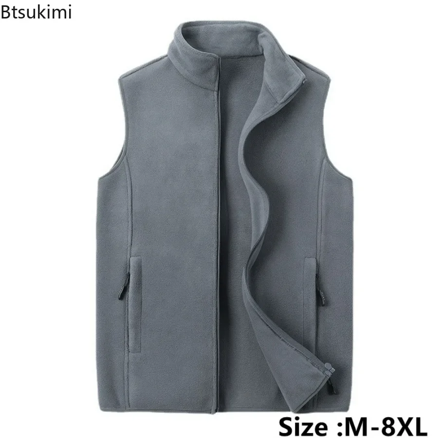 New 2024 Men's Thick Warm Fleece Vest Jacket Spring Autumn Oversized
