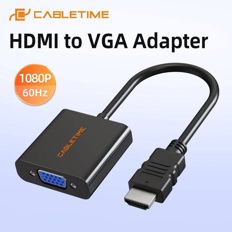CABLETIME HDMI to VGA HD 1080P 60Hz ABS Shell Video Transmission for Laptop HDTV Monitor Desk Computer Lenovo Dell
