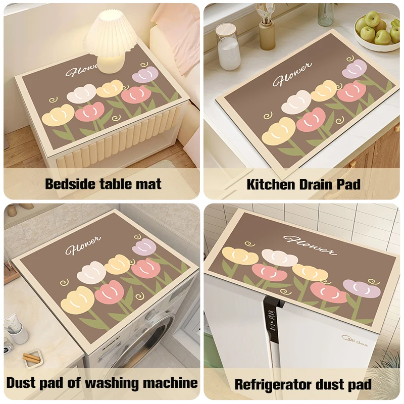 Washing Machine Covers Dust-proof Pad for Refrigerator Microwave Kitchen  Dishes Absorbent Drying Mat Non-slip Bathroom Doormat - AliExpress