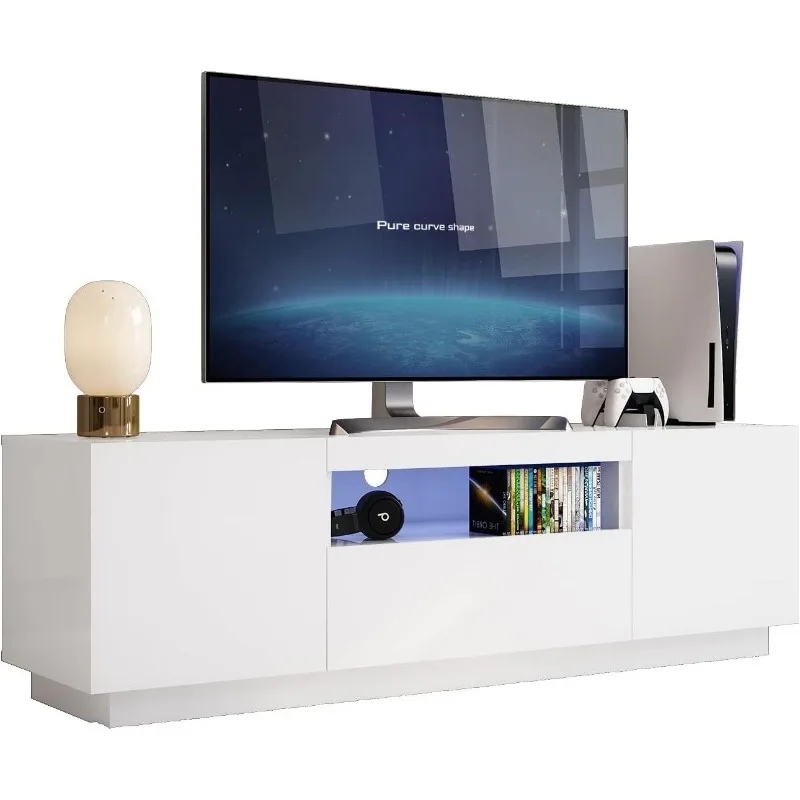 

TV Stand with LED Lights with PIR Sensor Switch, Modern TV Stand for 65 inch TV with Storage Drawer, Console Media Cabinet