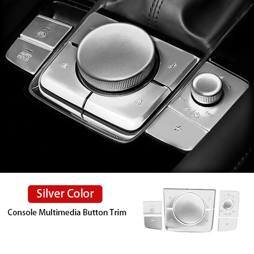 

10pcs Aluminum Alloy Car Console Multimedia Button Cover Trim For Mazda 3 2019-2021 CX-30 2020-2021 Blue, Silver Button Decorati