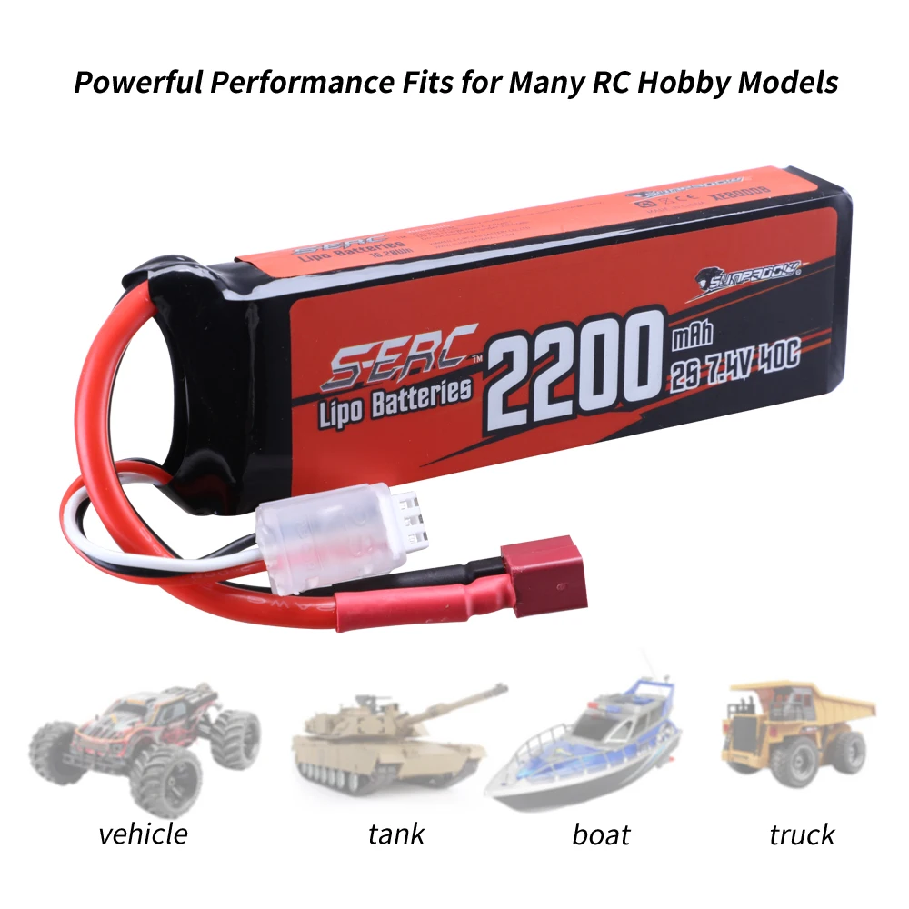 SUNPADOW 2S Lipo Battery for 7.4V40C 2200mAh Soft Pack with Deans T Plug for RC Vehicles Car Truck Tank Boat Truggy Buggy Racing