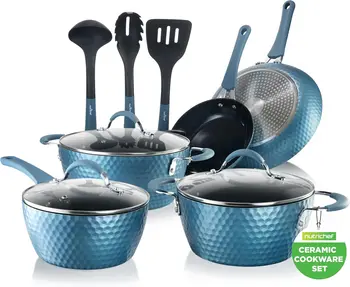 11-Piece Ceramic Nonstick Cookware Set (Blue) 1