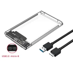 Clear 2.5 SATA SSD External Hard Drive Enclosure with USB 3.0/Type C & Tool-Free Design (Micro B-USB A)