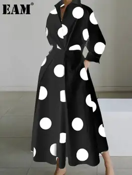 Abito Lungo da Donna EAM con Stampa a Pois e Colletto a Polo, Stile Moda Primavera-Estate 2026 Nuovo
