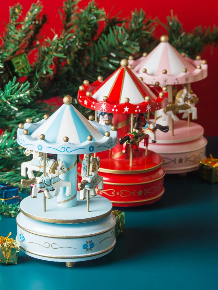 Christmas Musical Carousel Carousel Horse Collectable Figurine 6.3inch Rotating Musical Horse Birthday Gifts for Children Kids music box,carousel music box