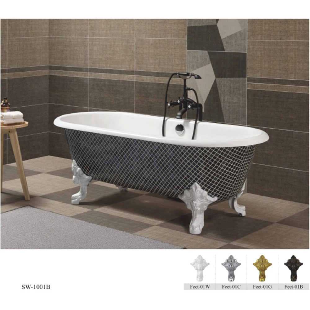 69" Freestanding Luxury Bathtub Cast Iron Double Ended Enamel Claw Paw Feet Tub Multi-Color Custom Built sw1022 3