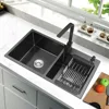 32" Black Double Bowl Kitchen Sink Stainless Steel Bar  Drop-In Kitchen Sink with Drain and Overflow 1