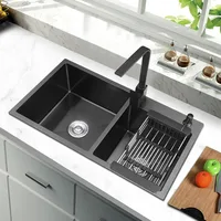 32" Black Double Bowl Kitchen Sink Stainless Steel Bar  Drop-In Kitchen Sink with Drain and Overflow 1