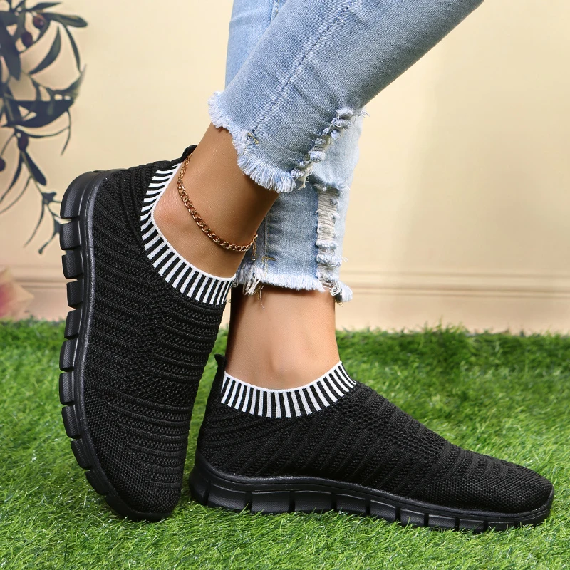 Rimocy Breathable Mesh Flats Woman 2022 Spring Slip-on Soft Bottom Sneakers for Women Plus Size 43 Non-slip Knitting Sport Shoes