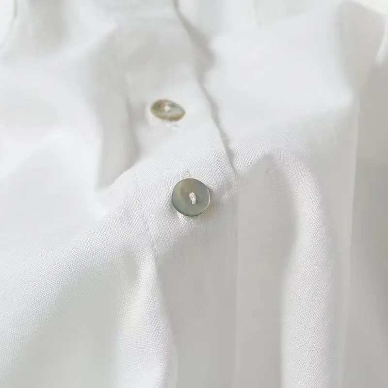 Withered Fashion Women's White Casual Long Sleeve Shirt Ladies Autumn Loose Pocket Shirt Top Blouse Women