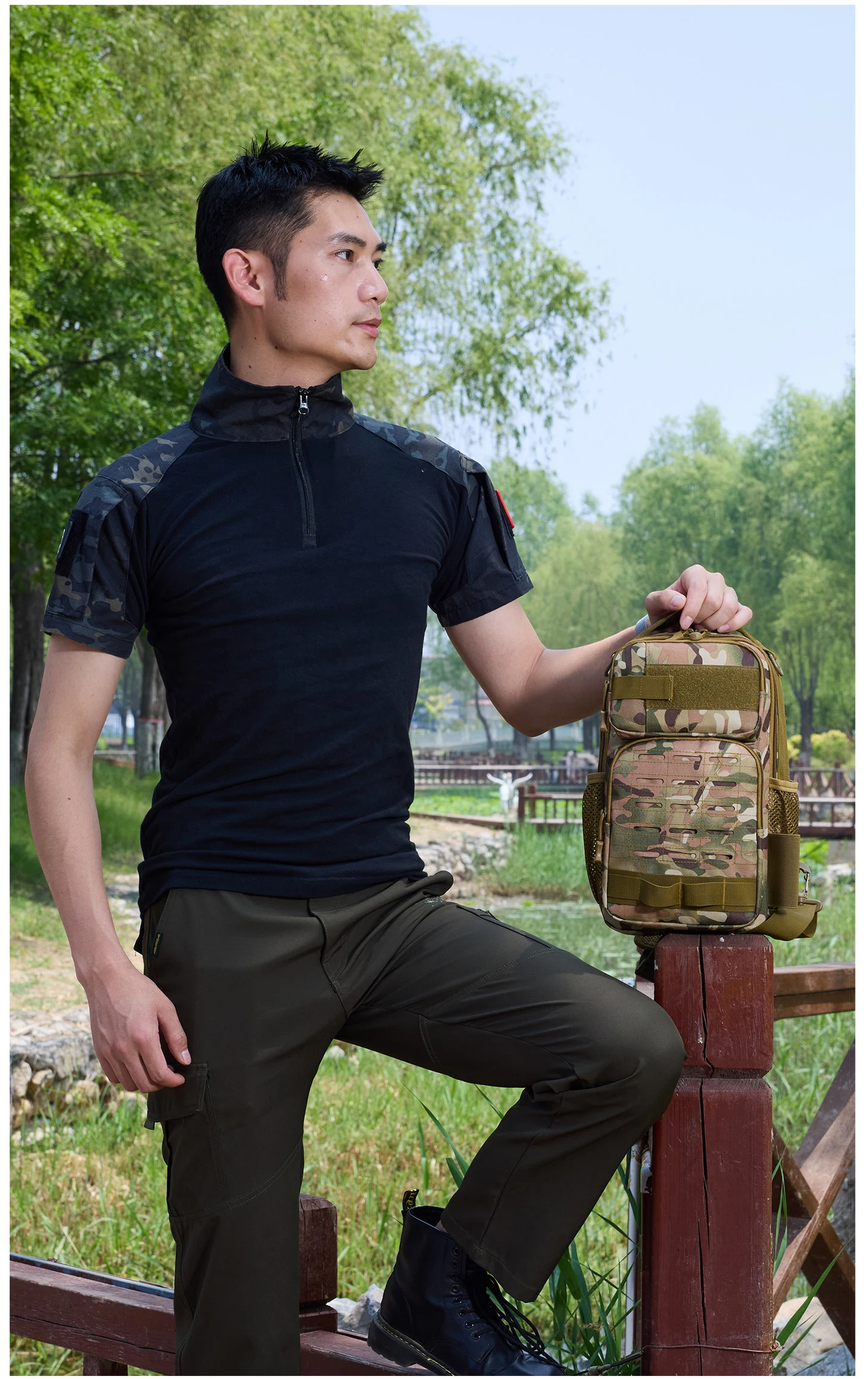 Männer Taktische Brust Tasche mit Stange Halter Angeln Camping Klettern Radfahren Outdoor Sport Taschen Molle Kurze Reise Köder Beutel Pack – Detail 13