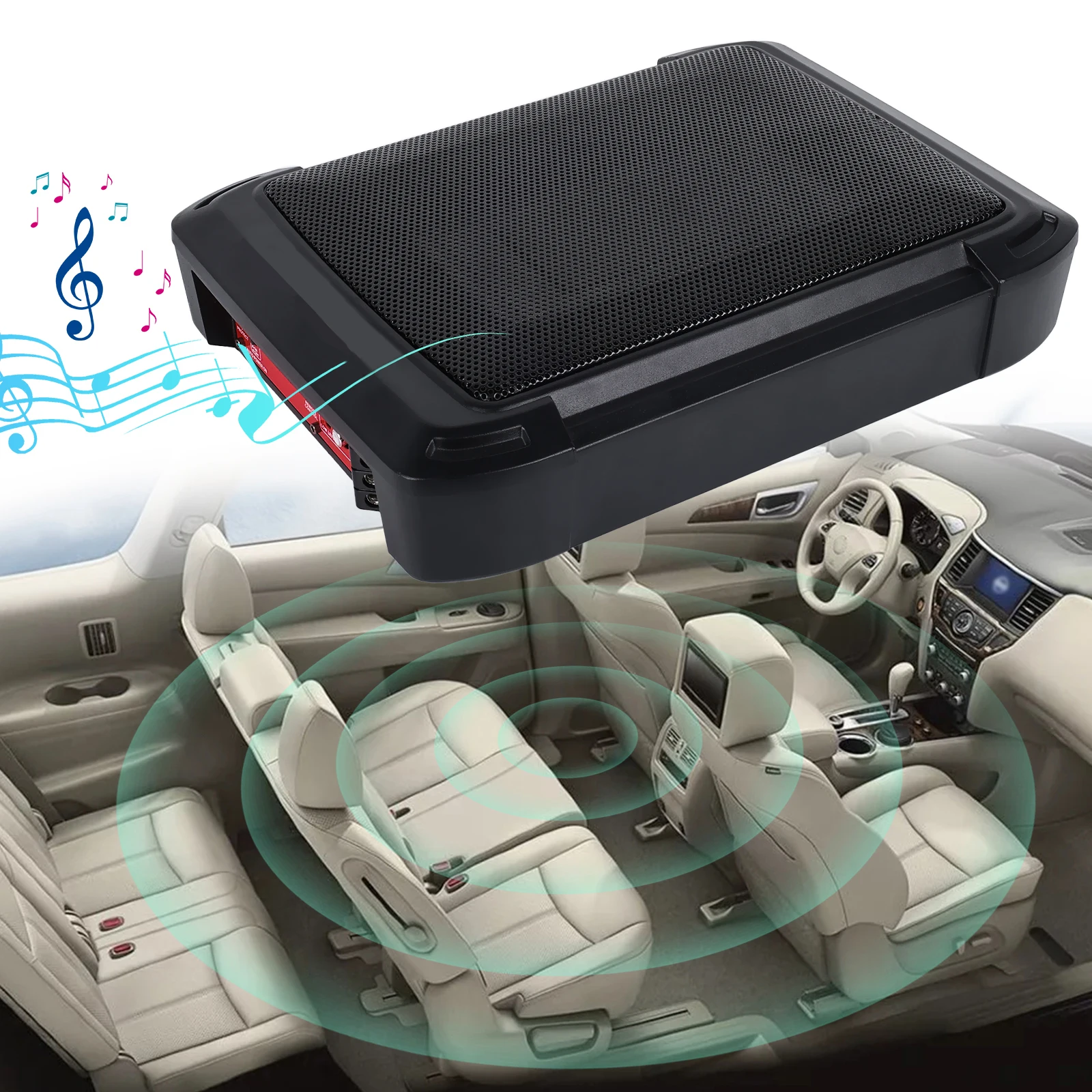 Podofo 1000W Auto-Subwoofer-Set Schlanker Verstärker mit Audiokabel Aktiver Audio-Basslautsprecher Unter-Sitz-Subwoofer Paracoche – Detail 6