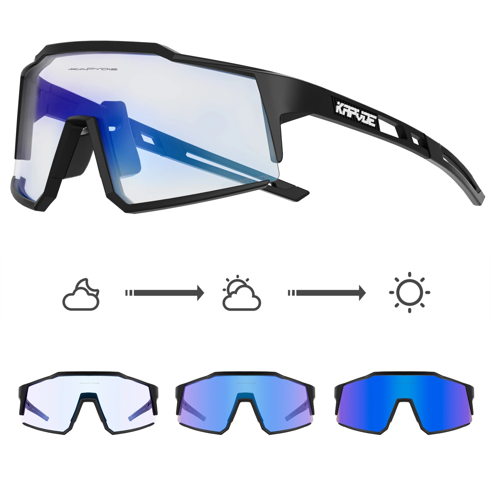 Kapvoe 남녀공용 광변색 사이클링 안경, 사이클링 선글라스, MTB UV400 자전거 고글, 야외 스포츠 하이킹 안경