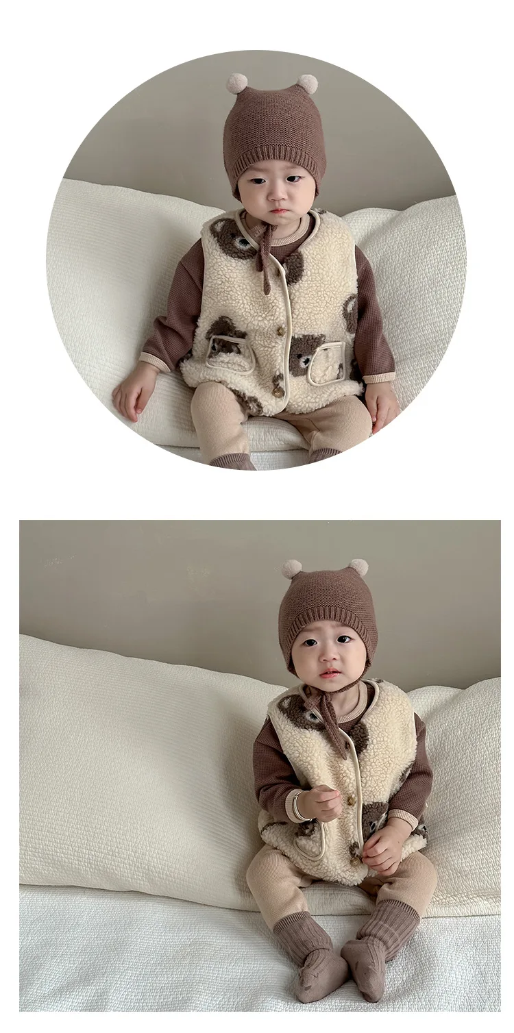 Description Picture 4 of itemAutumn Winter Children Plus Velvet Bear Sleeveless Vest Newborn Boy Girl Cartoon Fleece Tops Coat Baby Thick Cotton Waistcoat