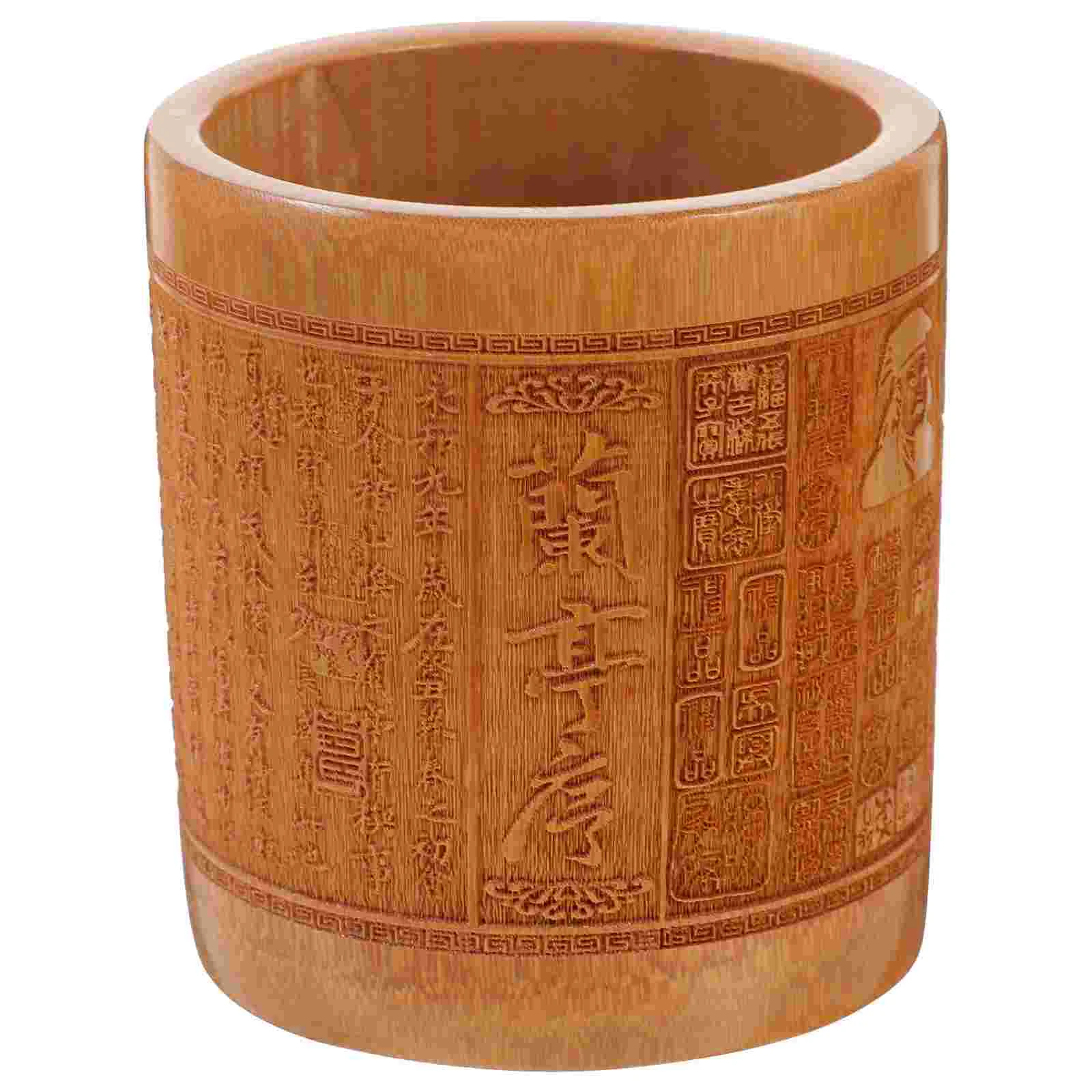 

Desk Decoration Pen Holder Makeup Shelf Office Container Bamboo Pencil Socket Pot Carving Vintage Cup