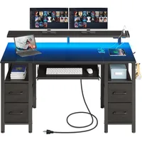 Computer Desk with LED Lights & Power Outlets, Home Office Desk with 4 Drawers, Writing Desk with Keyboard Tray 2