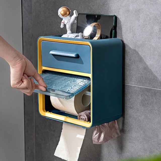 Bathroom Wall Mounted Double-Layer Tissue Box Toilet Paper Holder