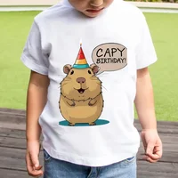Children's Capybara T-Shirt New Kids Short Sleeve Shirt Capybara Birthday Print Round Neck Tops Boys Girls Birthday Gift T Shirt 2