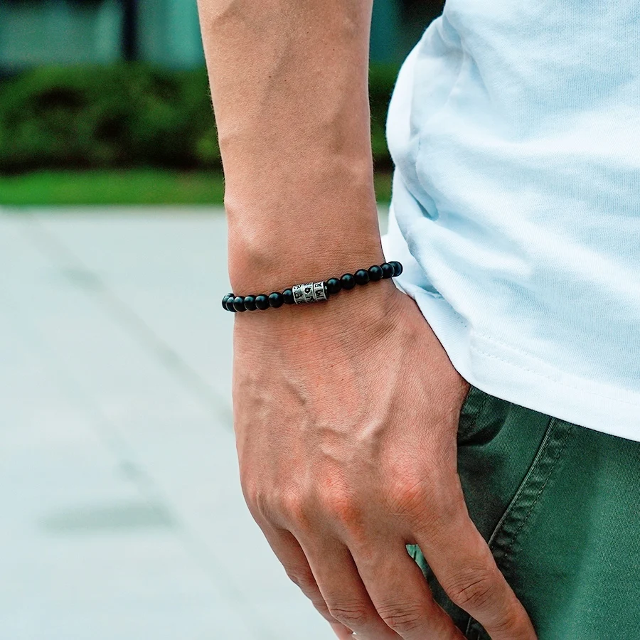 Black Onyx Stone Men Bracelet Viking Accessories
