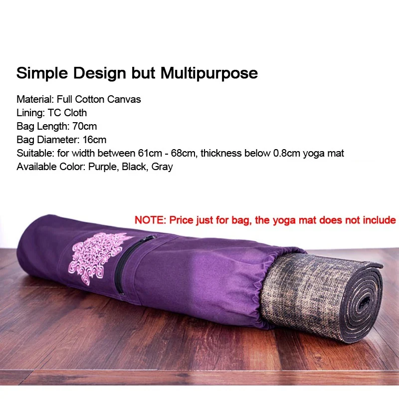 Canvas Practical Yoga Pilates Mat Carry Strap Drawstring Bag Sport Exercise Gym Fitness Backpack for 8mm Yoga Mat 70cm x 16cm yoga mat yoga mat bag