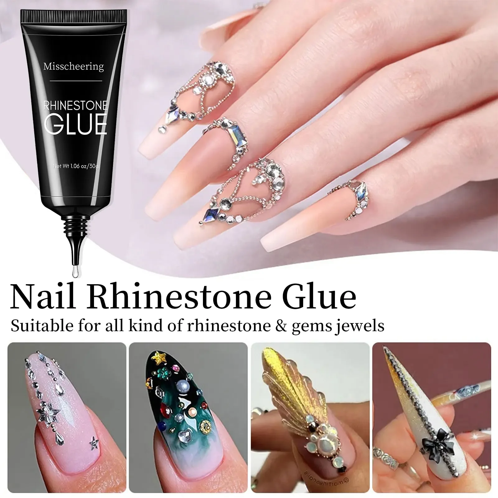 30g Nail Rhinestone Glue for Nails Super Strong Gel Nail Glue for Nail Charm 3D Nails Bling Gel Decoration Gem Nail Art Diamonds 5