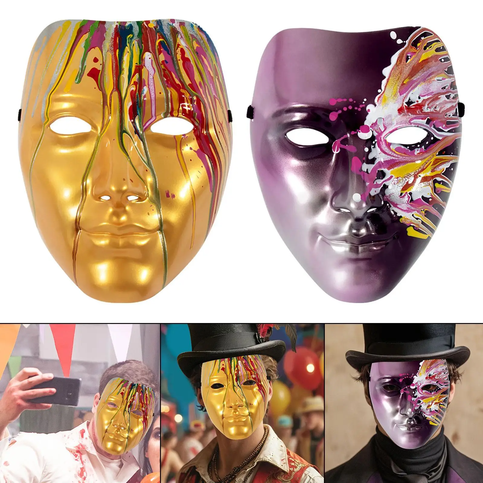 Masquerade Mask Cosplay Men Face Mask for Stage Performance Dress up Holiday