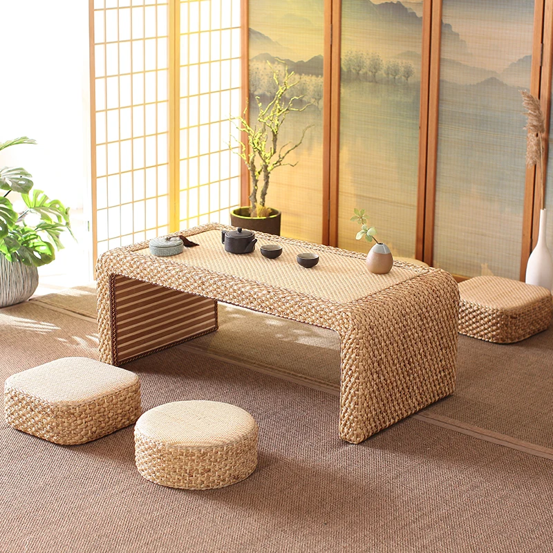 

Customize the new rattan tea ceremony bay window table tatami coffee table Zen balcony table windowsill low table kang table