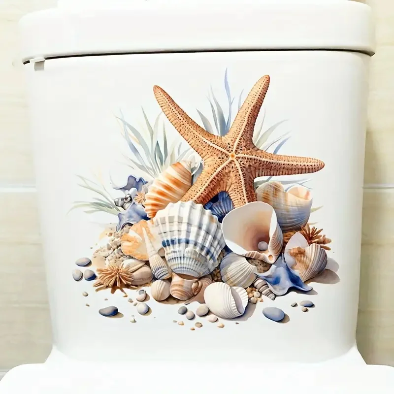 Blue Shell Starfish Home Toilet Cover Sticker Creative Bathroom Sticker Waterproof Reusable PVC for Bathroom Decor vinyl stickers,toilet stickers,toilet wall stickers,toilet seat stickers