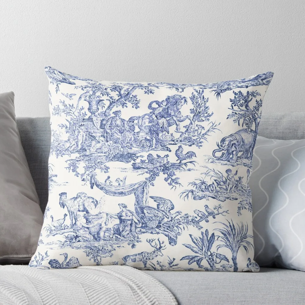 Blue Toile - English - French countryside Throw Pillow Custom Cushion Photo Decorative Sofa Cushion Christmas Pillow