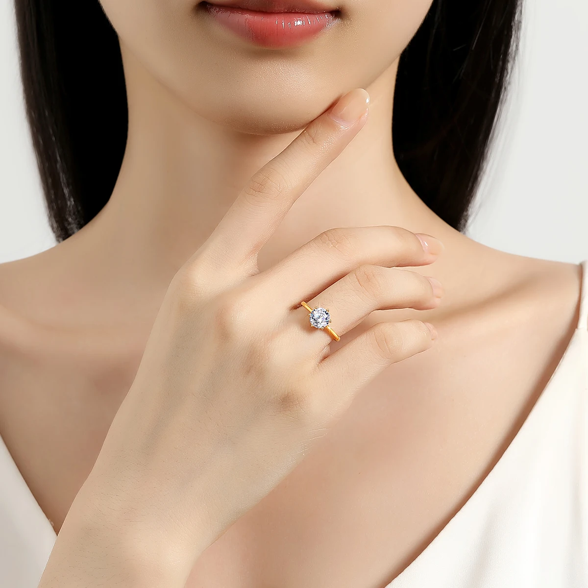 AU585 Classic 6 Claws Moissanite Ring for Women Solid 14K Yellow Gold Ring Engegament Wedding Band Fine Jewelry 6