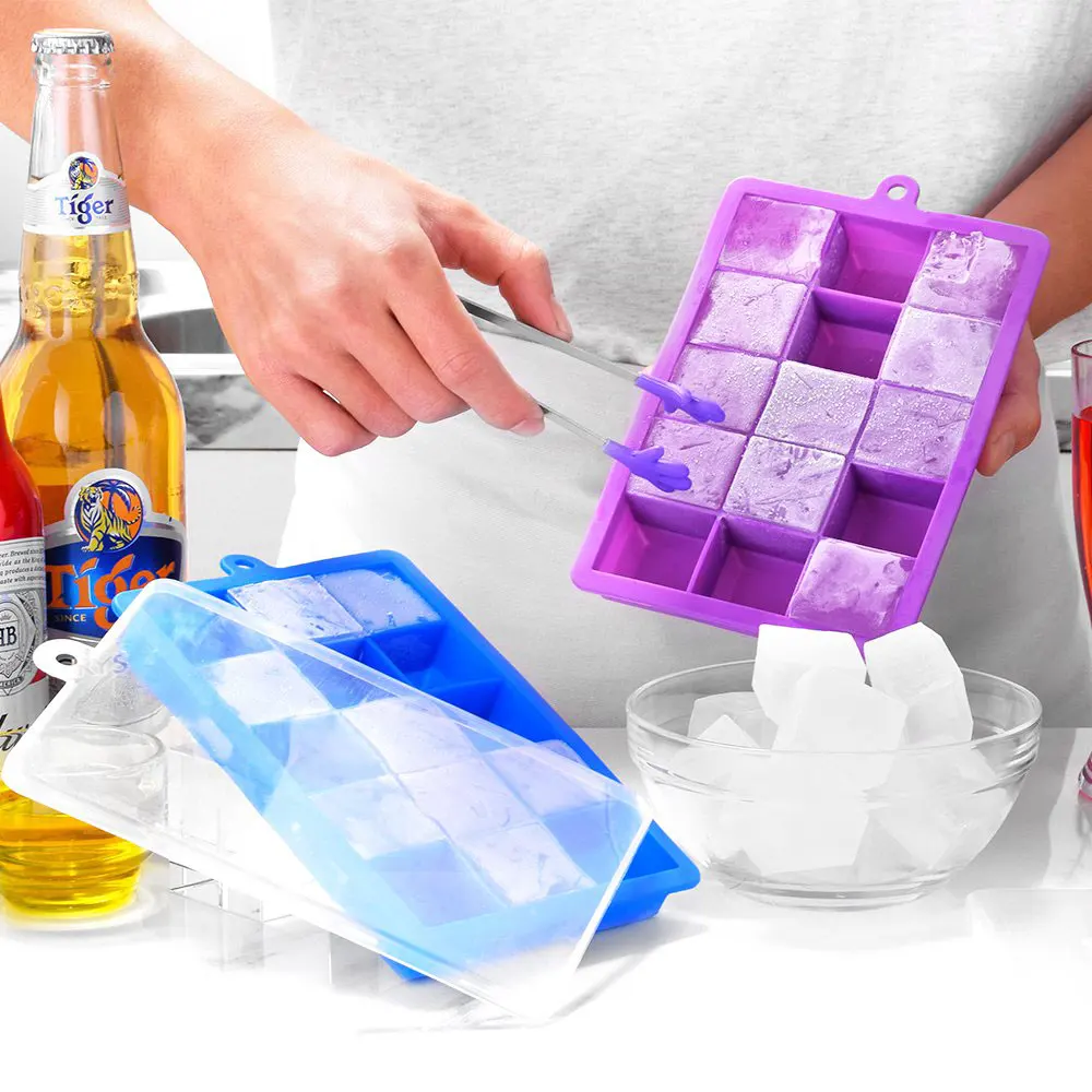 Silicone world 24/15 Grids Silicone Ice Cube Mold Trays with Lids Icecream  Cold Drinks Whiskey Cocktails Kitchen Tools Ice Mold