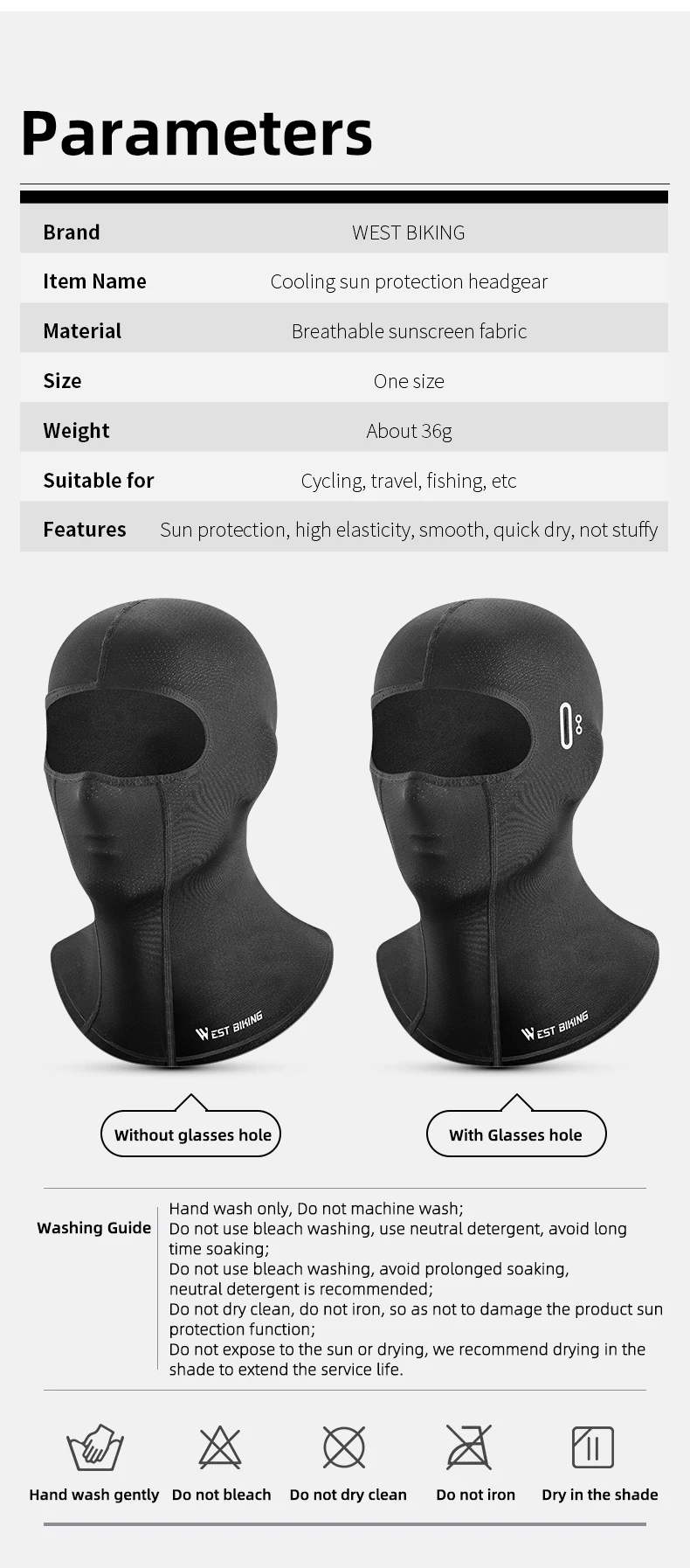Description Picture 4 of itemWEST BIKING Summer Cooling Cycling Caps Moisture Wicking MTB Motorcycle Helmet Breathable Balaclava Anti-UV Full Face Mask