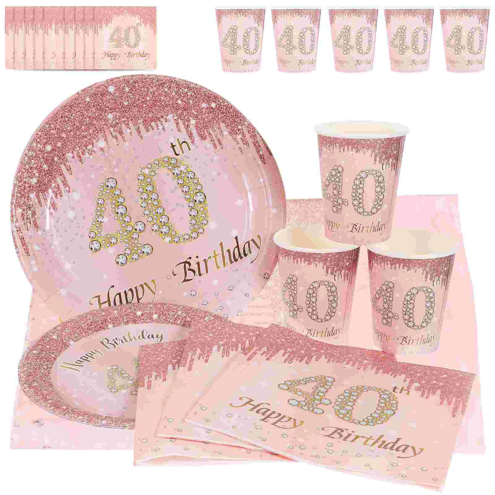 

Tableware Glittering Napkins Paper Printing Cutlery Set Birthday Party Supplies Plates and 40 Decorations