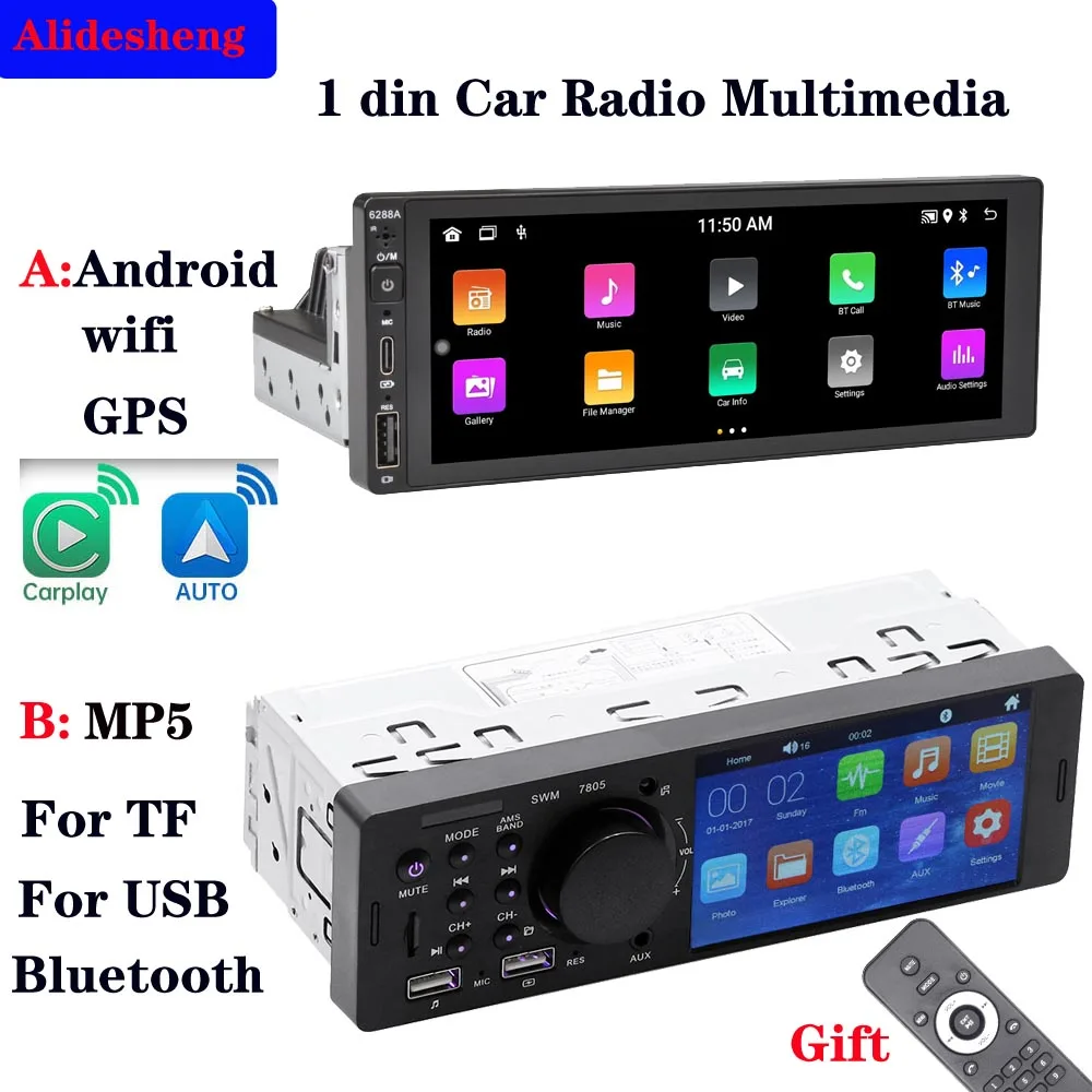 1 Din 4 CarPlay Car Radio Bluetooth Android-Auto MP5 Player Handfree A2DP  USB Stereo Audio System Multimedia Head Unit F7805C