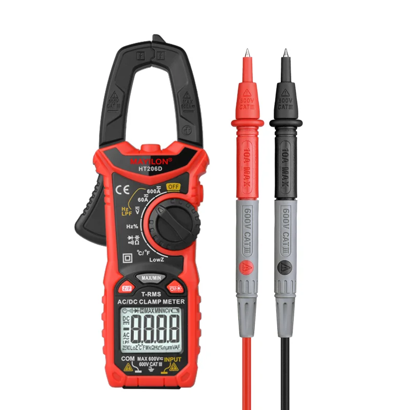 

Mayilon HT206D 600A Digital Clamp Meter for Measuring AC/DC Voltage Current NCV Temperature Voltmeter Multimeter HT206A HT206B