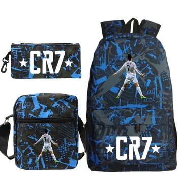 Novo 3 pçs cr7 mochilas estilo simples leve meninos meninas sacos de escola capacidade adolescentes portátil mochila das mulheres dos homens viagem 1