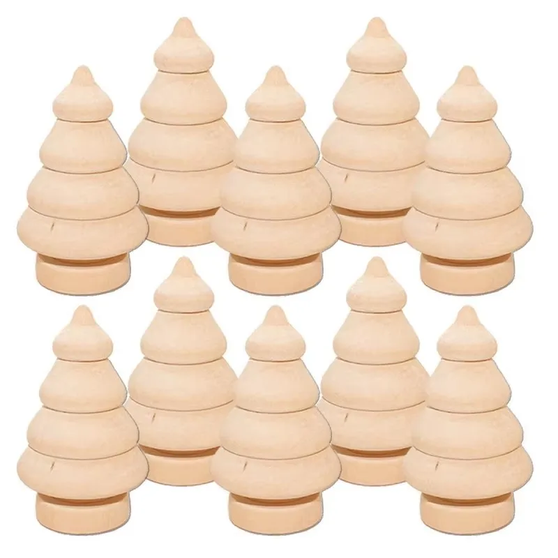 Çocuklar için 10 adet ahşap yılbaşı ağaçları zanaat seti-yaratıcı el boyaması tatil süslemeleri noel için ahşap süsler