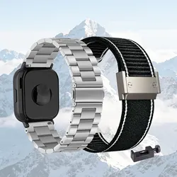 Set of 2 Stylish Bands: Metal & Nylon Straps (Silver - Black)