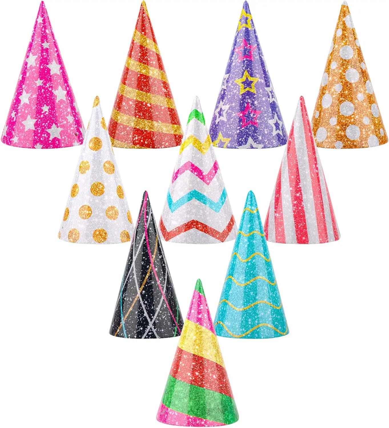 10 Pcs Glitter Mini Birthday Party Hats Multicolor Paper Cone Hats for Kids Girls Pets Stuffed Animals Birthday Holiday