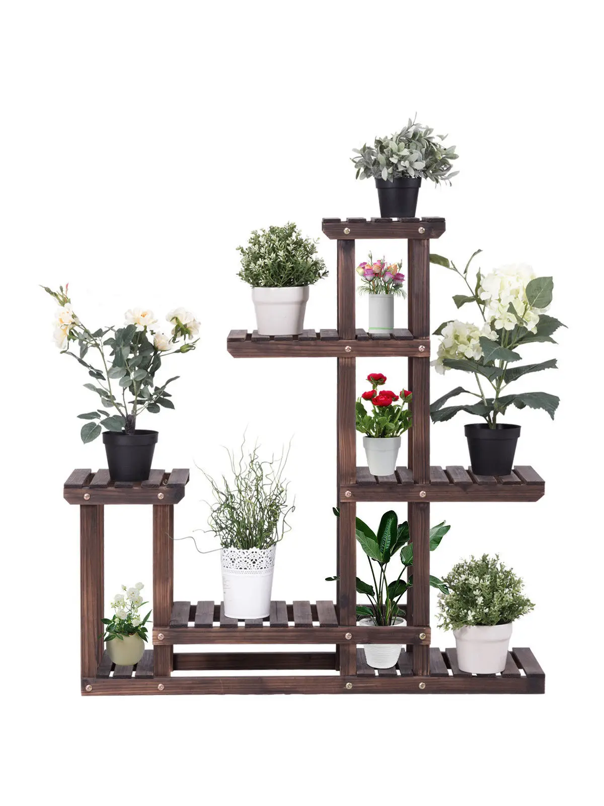 Outdoor Wooden Plant Flower Display Stand 6 Wood Shelf Storage Rack Garden