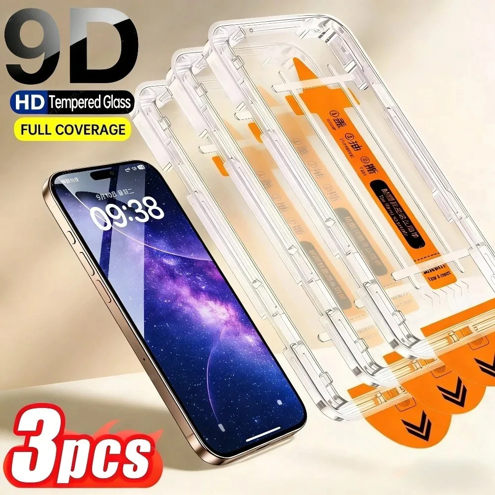 3Pcs Ultra HD Screen Protector for iPhone 17 16 15 14 Pro Max Air 17e 16e 15 14 Plus 13 12 11 Pro One Click Installation Glass