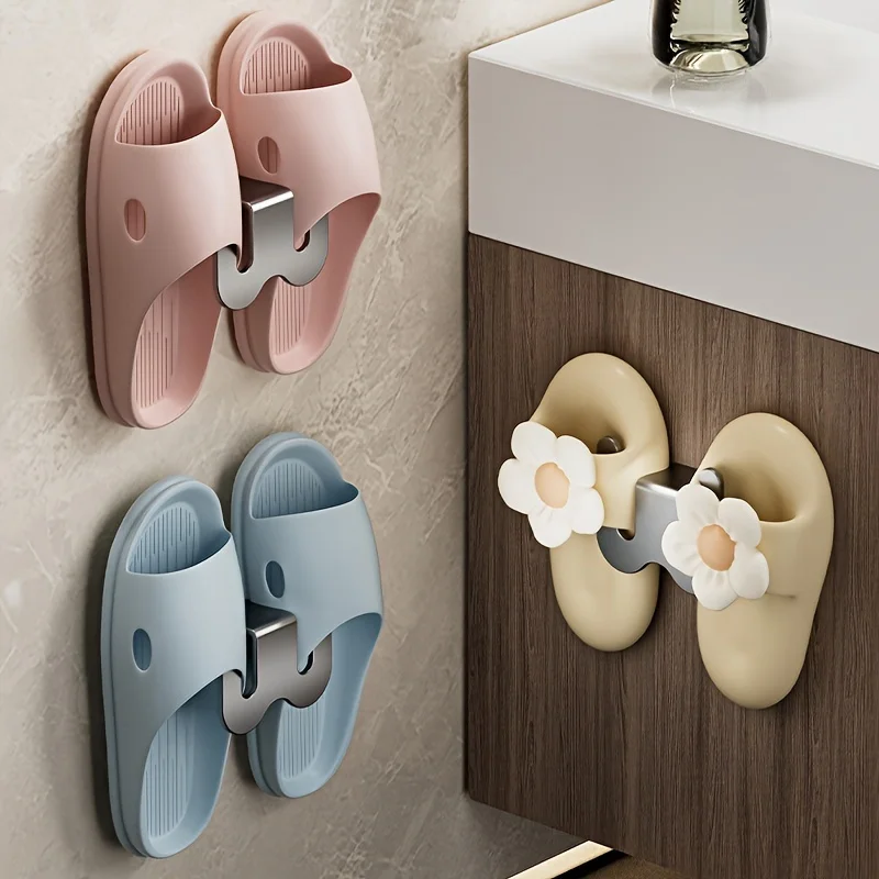 2pcs Bathroom Slipper Rack, Shoe Storage Behind The Toilet Door, Hanging Draining Rack, Storage Artifact, Bathroom Accessories