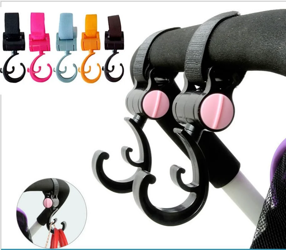 

2pcs Baby Hanger Baby Bag Stroller Hooks Pram Rotate 360 Degree Baby Car Seat Accessories Stroller Organizer Self AdhesiveHook