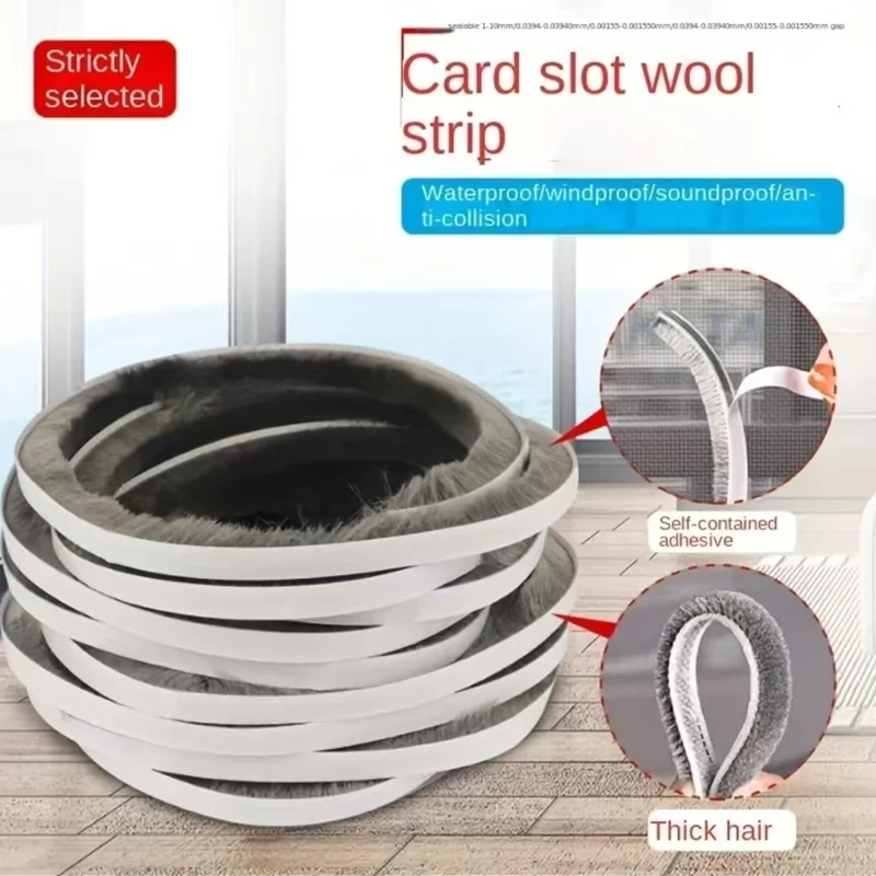 Door Window Windproof Dust Sound Insulation Seal Strip 10M Self Adhesive Home Wardrobe Door Window Gap Filler Brush Strip