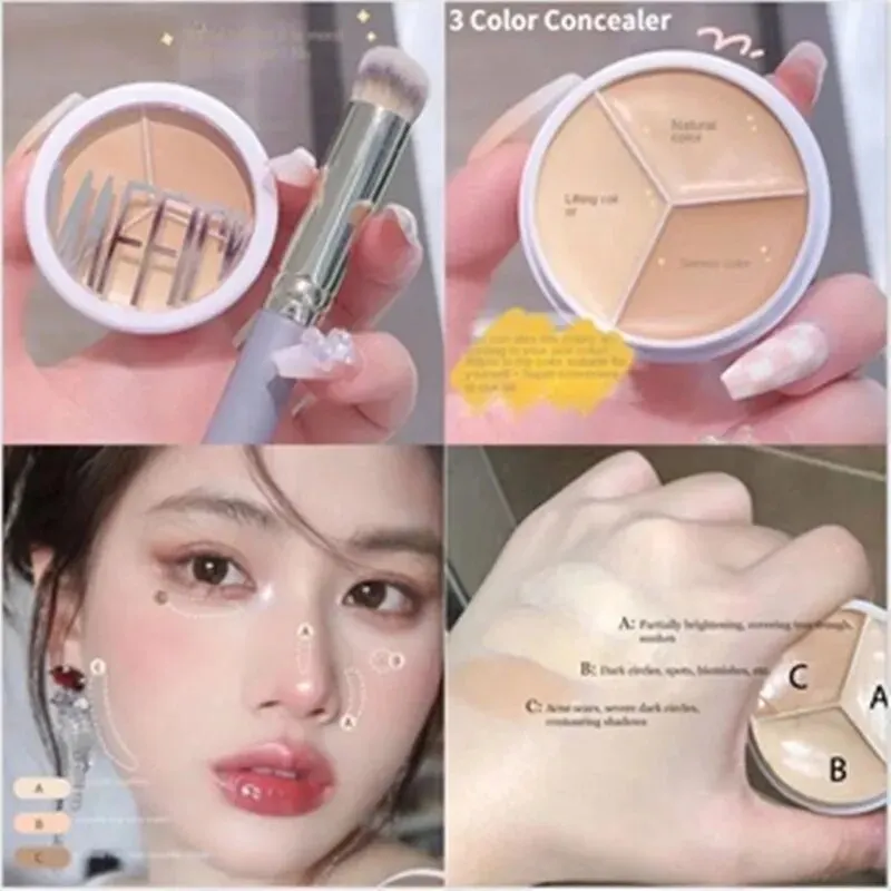 3-Color Concealer Palette Professionally Covers Dark